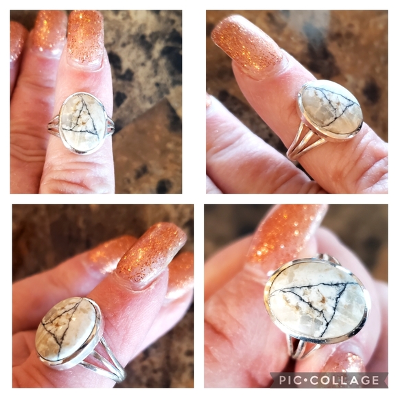 Genuine White Buffalo Turquoise Ring Size 8 - Picture 4 of 8